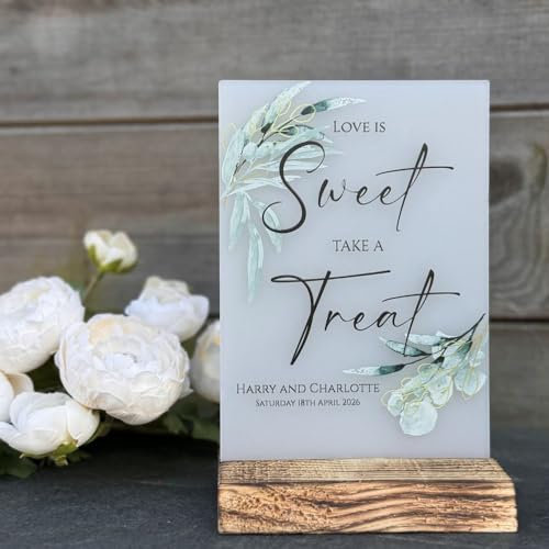 Luck and Luck Personalised Botanical Acrylic Wedding Sign, 'Love is Sweet', Tabletop, A5