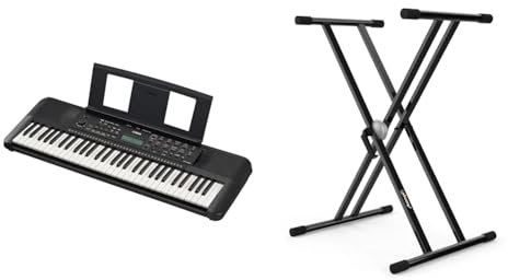 Yamaha PSR-E283 Teclado portátil para principiantes, con 410 voces de instrumentos & Audibax - Onyx 130 Soporte Piano - Estructura Tijera Doble - Anclajes Easy Lock