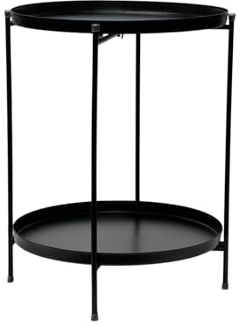Trendi® Round/Metal Folding/Side Table Tray Top Light/Portable/Coffee/Night Stand (2 Tier Black)