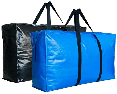 HaoHakka Extra Large Storage Bags, Jumbo Moving Storage Bags, Waterproof Foldable Big Duffle Bag for Travel, Black+Blue, 42(L) X 13.5(W) X 23(H)