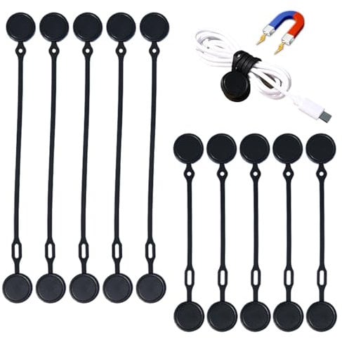 10PCS Magnetic Cable Ties Reusable Silicone Cable Straps 10pcs Cable Wire Ties Cable Cord Organizers for Earphone Phone Charger Audio Cable Computer (Black)