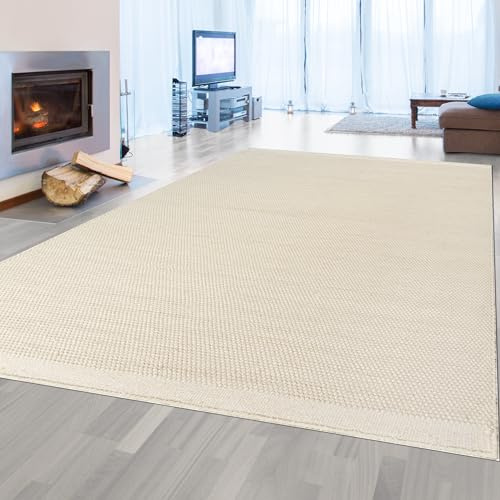 Teppich-Traum Wollteppich handgewebt Moderner Wohnzimmerteppich Schlafzimmerteppich hochwertig Boho-Style Natur Creme, 200 x 290 cm