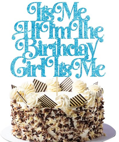 Gyufise 1Pc It's Me Hi I'm the Birthday Girl Cake Topper Funny Girl Cake Decoration for Hip Hop Singer Party Blue