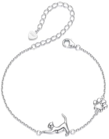 Qings Tier Katze Armband für Haustier Liebhaber 925 Sterling Silber Niedlichen Katzen Pfote Drucken Verstellbare Link Armband für Frauen Mom Hundeliebhaber
