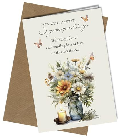 Trauerkarte mit der tiefsten Trauerkarte für Sie oder Ihn, Wildblumen in Vase Thinking of you #1778
