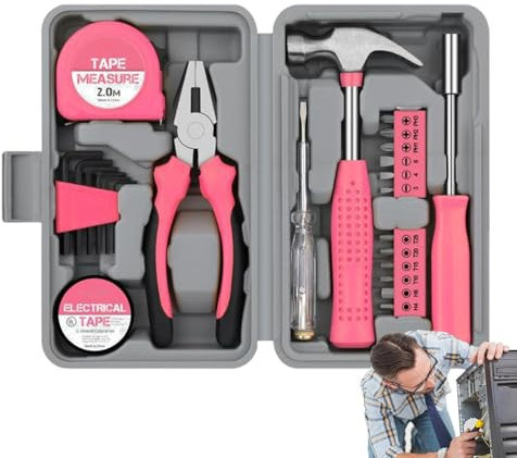 Werkzeugkoffer Minii Rosa | 24-teiliges Werkzeugset Rosa für Frauen | Werkzeugkoffer Minii | Werkzeugset Rosa | Minii Werkzeugtasche | Werkzeugset für zu Hause | Kleine Box