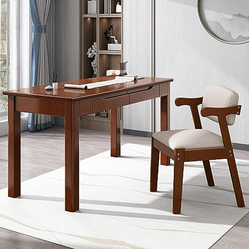 Moderner Schreibtisch aus Massivholz mit natürlichem Eichen-Finish, 119 cm, Computertisch für Arbeitszimmer, Arbeitsplatz, Walnussholz