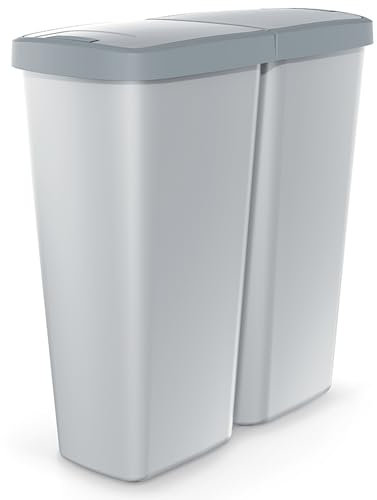 Monzana® Double poubelle cuisine 2x25 litres 2 compartiments couvercle bouton corbeille papier bureau déchets bio tri sélectif recyclage gris-anthracite