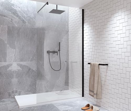 LEMONBATH Mampara de Ducha Panel Fijo - Mamparas de Ducha Panel Fijo 8 mm Antical - Ancho 120 cm - Alto 195 cm - Perfil Negro Mate - Mamparas de Ducha Fija para Baño - Mampara Baño