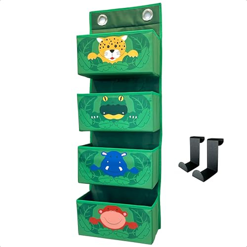 WIESEN.design Hängeorganizer Kinder Dschungel -passende Türhaken-, Stofftier Aufbewahrung Kuscheltiere, Türorganizer Kinder, Wickelorganizer, Hängeregal Kinderzimmer, Kuscheltieraufbewahrung