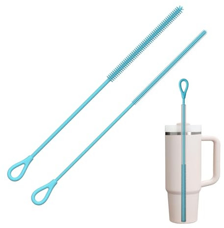 Silicone Straw Cleaner Brush, 2Pcs Reusable Straw Brush for Straws, Non-slip Handle Soft and Bendable, 6mm+9mm, Blue
