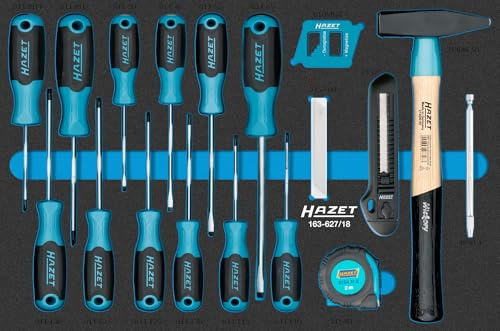HAZET Werkzeug-Satz 163-627/18, 1/4 Zoll (6,3 mm) Vierkant, Länge 519 mm | Antrieb 1/4 Zoll (6,3 mm) Vierkant hohl, Abtrieb Außen-Tractionsprofil Sechskant, Länge 519 mm, Breite 342 mm, 2012 g