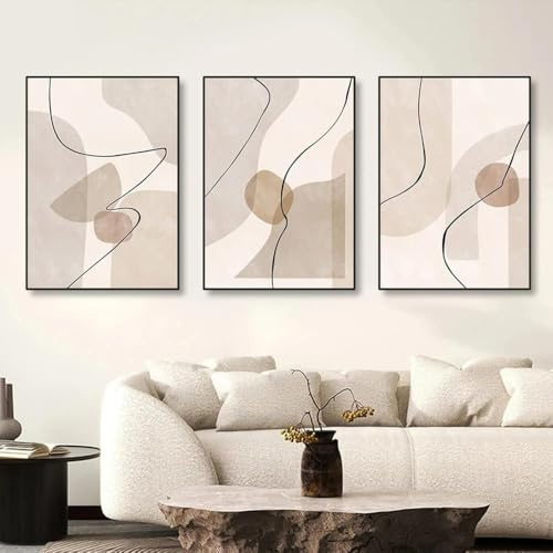 3er Set Leinwandbilder Poster Abstrakt Boho Beige Grau Braun Schwarz Linien Modern Geometrisch Minimalistisch Wandkunstdrucke Geschenk Schlafzimmer Wohnzimmer Schlafsaal Galerie Korridor Dekor Bilddru