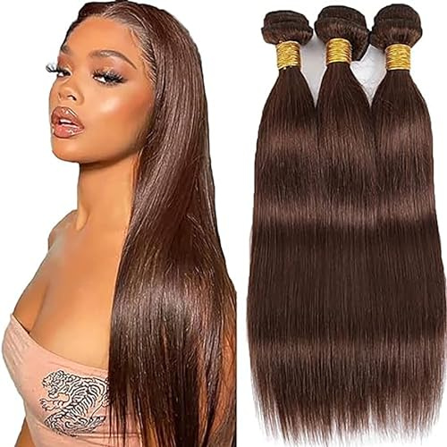 Hxxcoup Sew in Bundles Echthaar Tressen Zum EinnäHen Human Hair Bundles Straight #4 Dark Brown Double Weft Extensions 24 26 28 Inch with Minimal Smell Minimal Tangle 100g/pc for Women