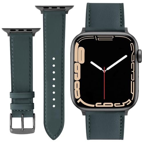ONET8O Leather Strap Compatible with Apple Watch 38mm 40mm 41mm Replacement Genuine Leather Bands for iWatch Series Women and Men Watch Wristband (38mm 40mm 41mm) Strait Green
