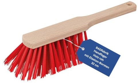 BADfabrik24 Handfeger Holz 32 cm – naturbelassen, mit weichen Elaston-Borsten, ideal für Innen & Außen,Handfeger weich, Handfeger Kunststoffborsten, Holz Handfeger Natur