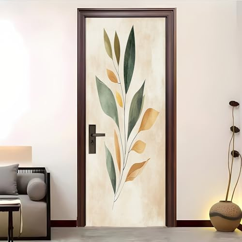 Carta da Parati Rimovibile 3D per Porte, Adesivi per Porte 80x210 cm Pianta In Stile Nordico Interne Autoadesivo, Adesivi per Porte Poster Arte Sticker 3D Beige per Soggiorno, Cucina, Bagno