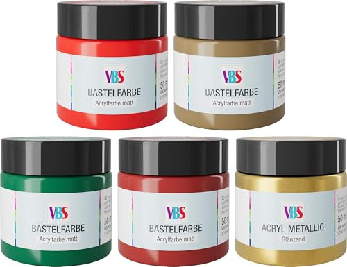 VBS Bastelfarben-Set X-mas 5x50ml wasserfest lichtecht geruchsneutral lösungsmittelfrei Weihnachten Malfarben Farbe Farben