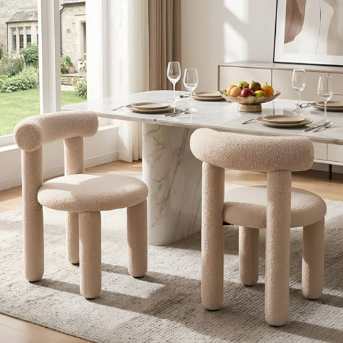 Ya-Home Esszimmerstühle 2er Set aus Kunstfell Küchenstühle mit Rückenlehne modern Polsterstuhl ohne Armlehne für Esszimmer/Wohnzimmer, Khaki