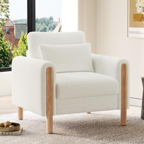 Merax Einzelsofa Sessel Lounge-Sofa Teddy-Stoff mit dicken Kissen & Armlehnen – Bequemer Relaxsessel 1-Sitzer für Wohnzimmer, Schlafzimmer & Büro, Weiß