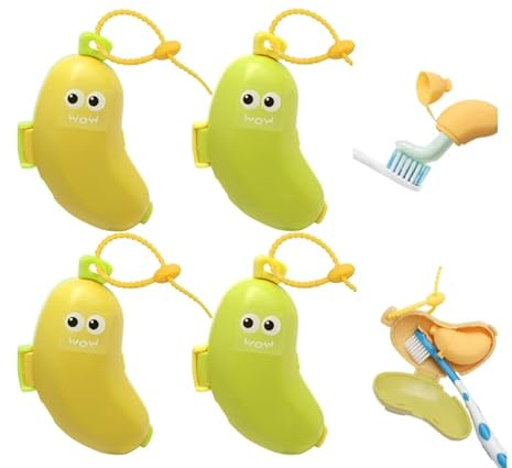 4pcs Portaspazzolino a forma di banana Custodia per spazzolino da denti banana porta spazzolino da viaggio mit dispenser per dentifricio due in uno toothbrush case adatto l'uso quotidiano e i viaggi