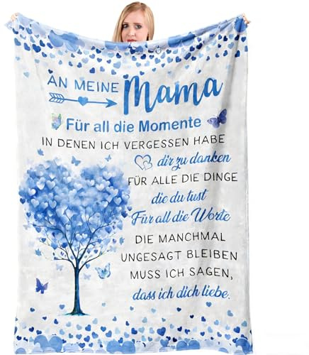 PRSTENLY Mama Geschenk, Geschenke für Mama, Geschenk Mama's Geburtstag Blau | Muttertagsgeschenk, Geschenk Mama Weihnachtszeit Geburtstag, Flanell Decke für Mama von Sohn Tochter