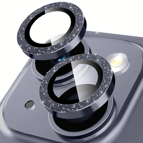 Coiwxmoi Protecteur d'Objectif de Caméra pour iPhone 15/15 Plus,Dureté 9H Verre Trempé Protection,Glitter Camera Arrière Protecteur Film,HD Anti-Rayures Pailleté Appareil Photo Lens Protector,Noir