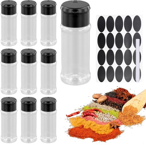 10 Pcs 100ml Plastic Spice Bottles Set,Reusable Empty Spice Jars with Shaker Lids,20 Labels,1 Pen,spice Storage Containers,Seasoning Containers Clear Seasoning Bottles for Powders Peppers Herbs