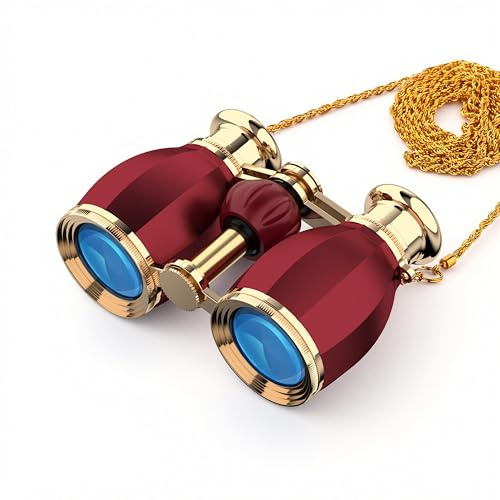 ESSLNB 4X30 Opernglas für Theater und Konzerte mit Kette und Etui (Rotes) | Kompakt Opernglas theaterglas für Damen, optisches Glas mit Kette und Etui