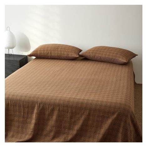 Bettlaken ohne Gummizug 100% Baumwolle 180x245cm bis 245x270cm Ultraweiche Bequeme Atmungsaktive Flachlaken Betttuch ohne Gummi(BrownD,180x245cm+48x74cm x2)