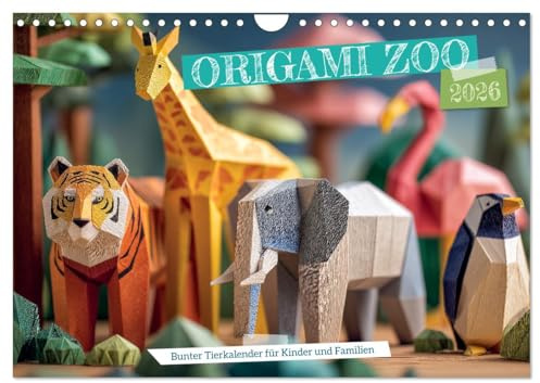 Origami Zoo - Bunter Tierkalender für Kinder und Familien (Wandkalender 2026 DIN A4 quer), CALVENDO Monatskalender: Farbenfrohe Origami Papierkunst ... im Kinderzimmer oder Zuhause (CALVENDO Tiere)