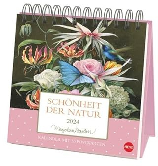 Marjolein Bastin: Schönheit der Natur Premium-Postkartenkalender 2024. Hochwertiger Tisch-Kalender mit 53 liebevoll illustrierten Postkarten. Kleiner Kalender 2024 zum Aufstellen.