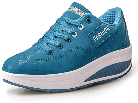 Femmes Minceur Chaussures Marche Baskets Aptitude Wedges Plateforme Chaussures Sneakers Bleu,42 EU