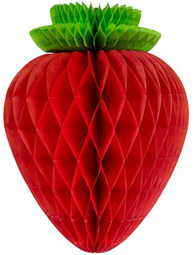 NET TOYS Hänge-Deko Erdbeere Wabenball | Höhe ca. 34 cm & Durchmesser ca. 25 cm in rot-grün | Hübsche Party-Dekoration Waben-Frucht zum Aufhängen | Ideal für Sommerfest & Beachparty