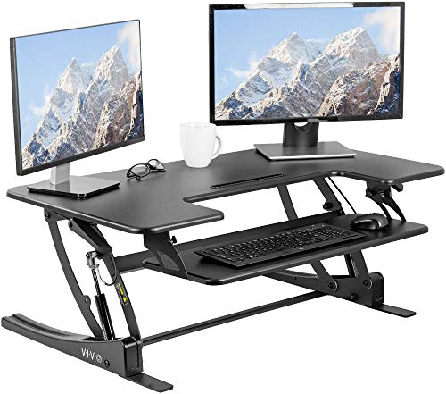 VIVO 107cm Height Adjustable Stand Up Desk Converter, V Series, Quick Sit to Stand Tabletop Dual Monitor Riser Workstation, Black, DESK-V000VL