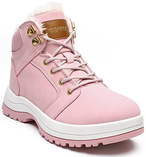 visionreast Warm Gefütterte Winterschuhe Unisex Wasserdicht Wanderschuhe Schneestiefel Winter Trekking Winterboots für Herren Damen Schnürsenkel rutschfest Outdoor, Pink, 36 EU