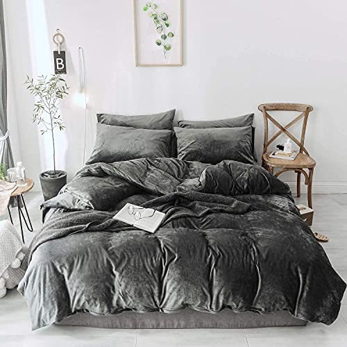 Sedefen Samt Biber Bettwäsche 155x220cm Grau Winter Warme Cashmere Touch Flauschig Flanell Bettbezug Deckenbezug und Kissenbezug mit Reißverschluss