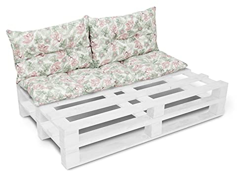 Amilian Palettenkissen Set 1x 120x40 cm+ 2X 40x60 cm- Auflagen, Kissen & Polster, Ideal für Indoor und Outdoor Nutzung- Bodenkissen, Robustes Palettenkissen Outdoor - Klematis
