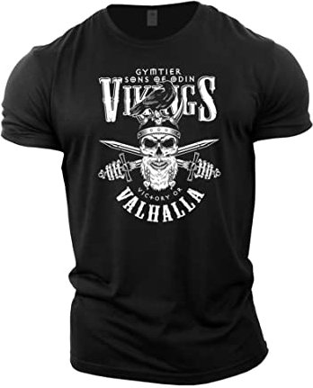 GYMTIER Sons of Odin Vikings Valhalla Gymnastik T Shirt für Herren, Bodybuilding, Training, Workout, Lifting, Bekleidung, Schwarz, XL