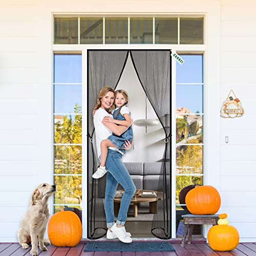 CGUOZI Magnetic Screen Door, 240 x 245 cm Anti Mosquito Mesh Fly Mosquito net curtain Full frame magic sticker Reinforced Soft screen door Keeps mosquitoes out Black