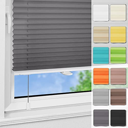 Magiea Plissee ohne Bohren Klemmfix B85 x H120cm Anthrazit lichtundurchlässig Plisseerollo für Tür & Fenster Blickdicht Sichtschutz Sonnenschutz Rollo