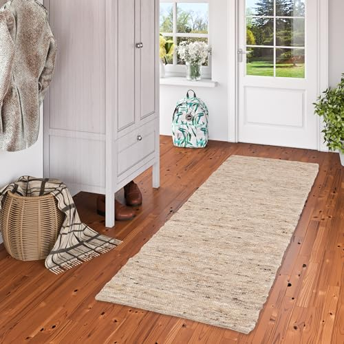 Pergamon Natur Teppich Läufer Wolle Handgewebt Alaska Natur Meliert in 3 Größen