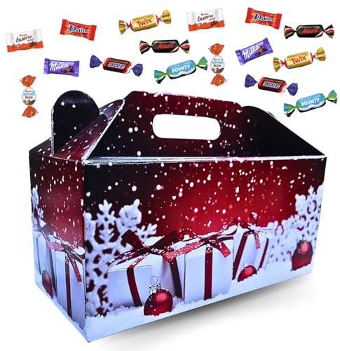 Ballotin XXL garni d'un Méga Assortiment de 300 bonbons au chocolat KINDER, CELEBRATIONS, MILKA, DAIM | Coffret élégant et festif prêt à Offrir à Noël