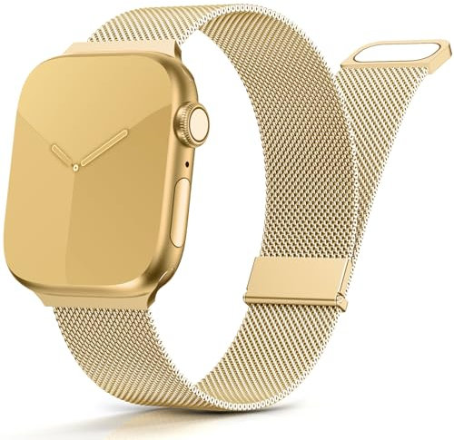 Yoohoo Milanese Loop for Apple Watch Straps 38mm 40mm 41mm 42mm 44mm 45mm 46mm 49mm Women Men,Strong Magnetic Clasp Adjustable Metal Bands for iWatch Series 11 10 9 8 7 6 5 4 3 2 1 Ultra SE,Gold