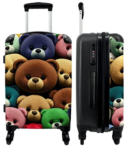 NoBoringSuitcases.com® Kindertrolley Reisekoffer mit Rollen Kinder Koffer Leicht Carry on Luggage Teddybär - Design - 67x43x25cm