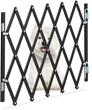 Relaxdays Hundeabsperrgitter ausziehbar bis 96 cm, 48,5-60 cm hoch, Bambus, Hunde Schutzgitter für Treppe & Tür, schwarz