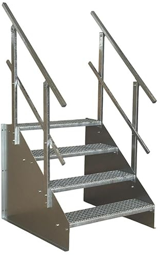 4 Stufen Standtreppe Stahltreppe freistehend Breite 150cm Höhe 84cm verzinkt beidseitiges Geländer