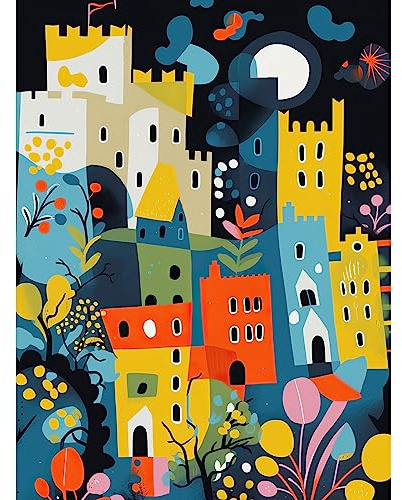 Artery8 Nottingham at Night Abstract Folk Art Cityscape Extra Large XL Wall Art Poster Print