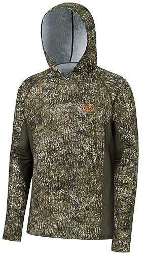 BASSDASH Herren-Kapuzenpullover mit LSF 50+, leicht, Jagd, Camouflage, schnelltrocknend, langärmelig, Angelshirt mit Kapuze, FS30M, Moosholz, X-Large