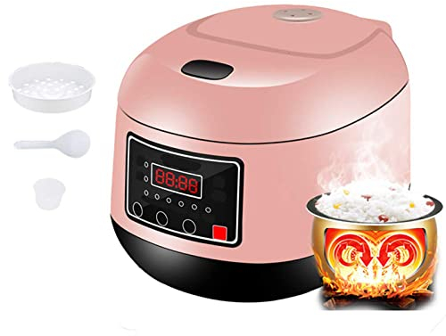 FUfIzU Cuiseur À Riz Électrique 3L Avec Panier À Vapeur Et De Rinçage, Mini Cuiseur À Riz Portable, Antiadhésif, 15 Minutes De Cuisson Rapide, Réchauffage, Maintien Au Chaud, Pour 2 À 4 Personnes,Rose